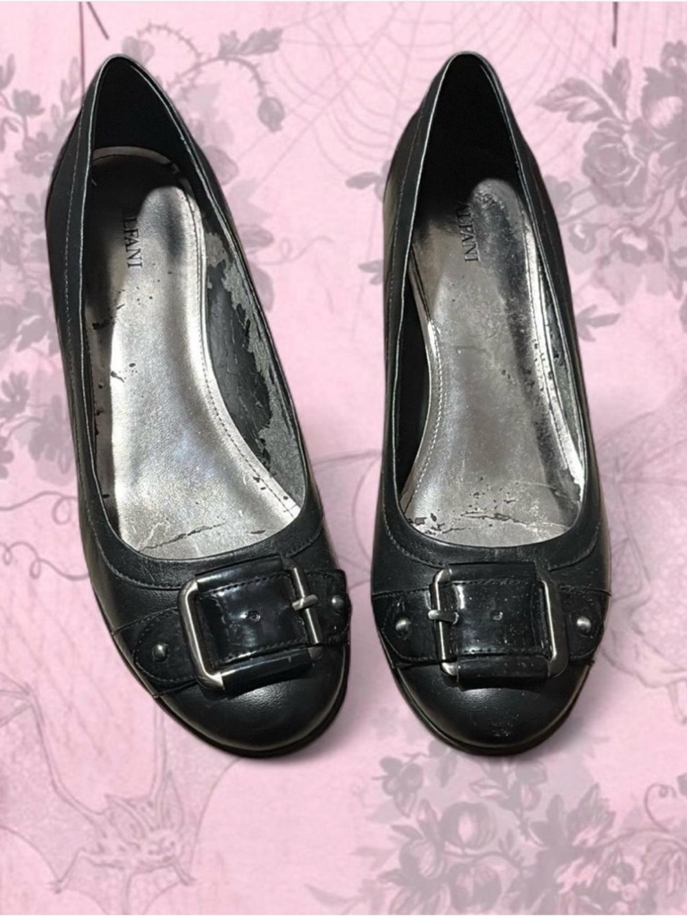 Black Leather Buckle Flats